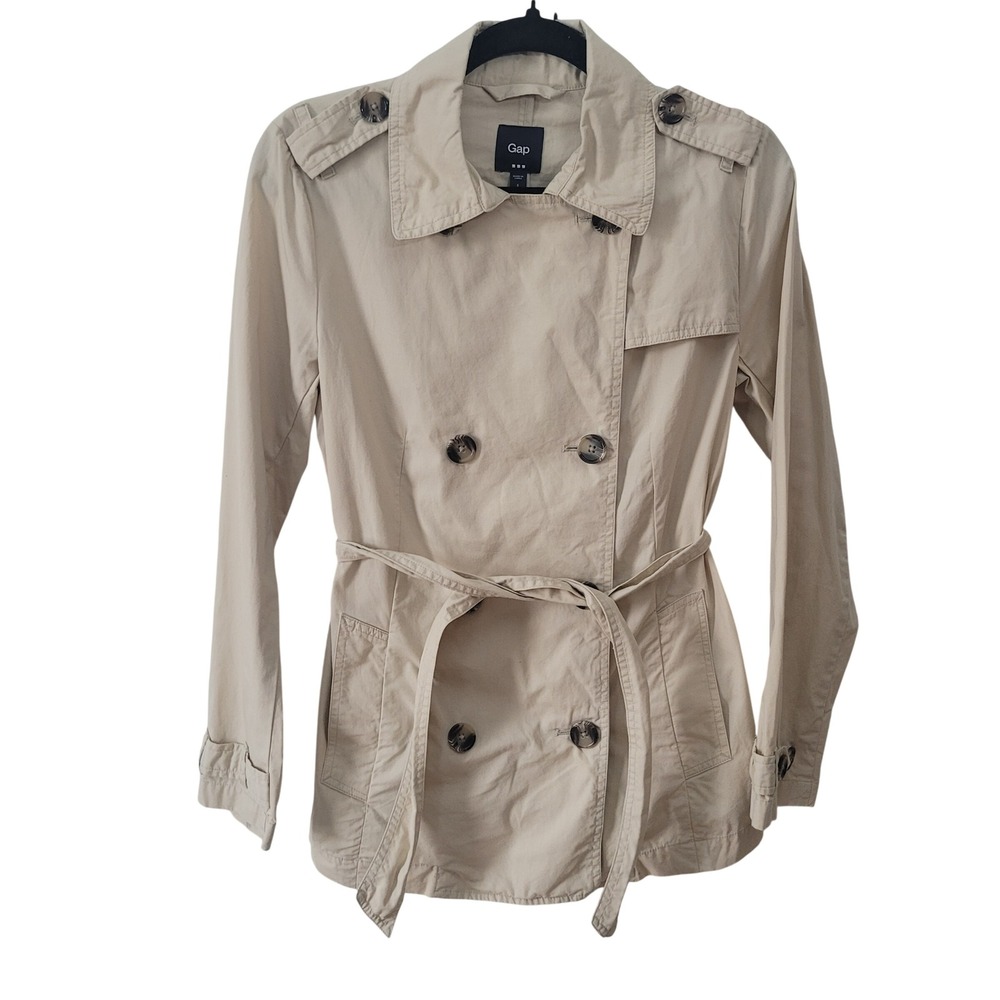 Gap Womens S Rome Jacket Birch Beige Double Breasted Belted Trench Coat